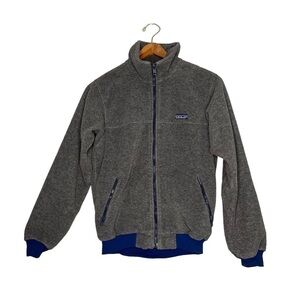 Vintage Patagonia  Grey Fleece Thick Full Zip Jacket Bomber Made In USA